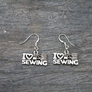 Sewing Jewelry- Sewing Gift, Love Sewing Earrings